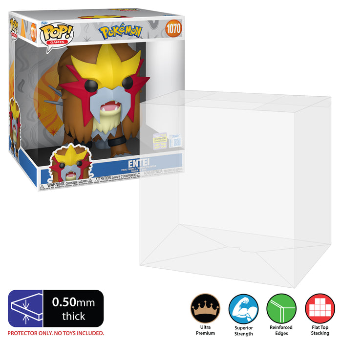 10 inch wide new size pokemon sdcc entei #1070 best funko pop protectors thick strong uv scratch flat top stack vinyl display geek plastic shield vaulted eco armor fits collect protect display case kollector protector