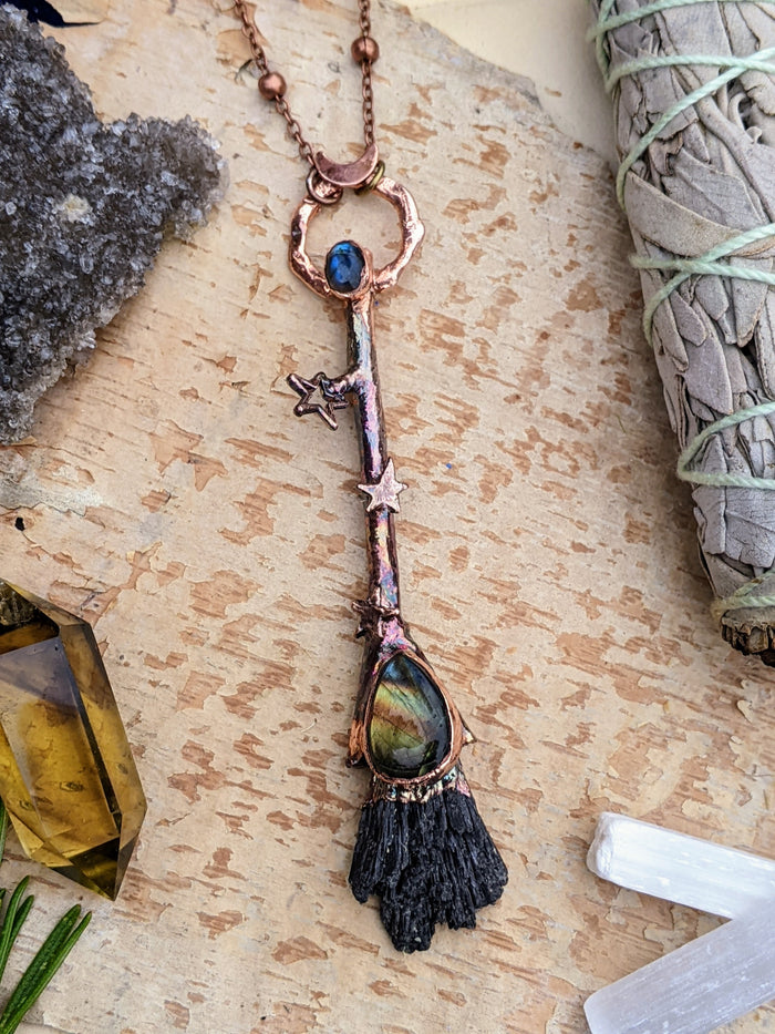 2022 Copper Electroformed Witch Broom Besom Necklace #3 - Minxes' Trinkets