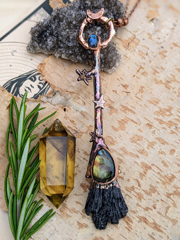 2022 Copper Electroformed Witch Broom Besom Necklace #3 - Minxes' Trinkets