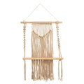 24" Boho Chic Wood Macrame Single Shelf Woven Beads Wall Art Décor"
