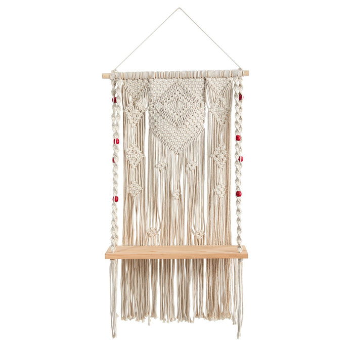 2.5’ x 1.5’ Bohemian Macrame Wall Hanging with Wooden Shelf