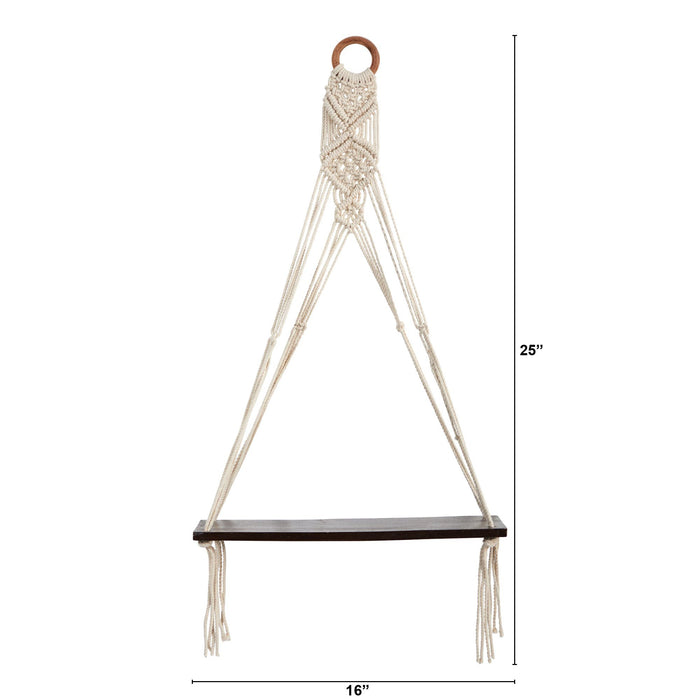 25” x 16” Macrame Wall Hanging with Wooden Shelf