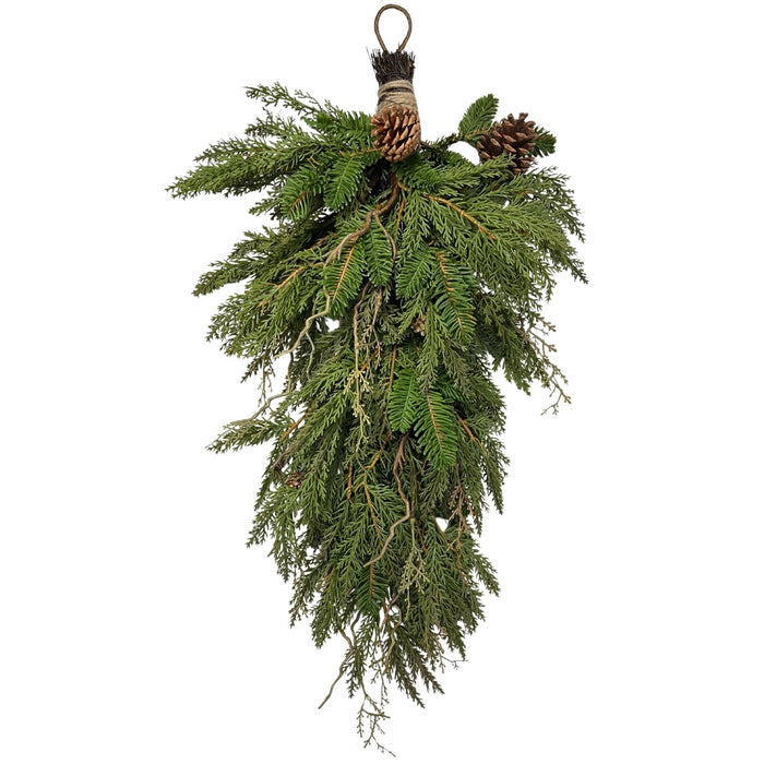 26" Real Touch Cypress & Pine Drop Swag with Bow