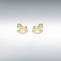 9CT 2-COLOUR GOLD 6MM X 5MM ROCKING HORSE STUD EARRINGS