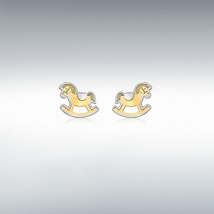 9CT 2-COLOUR GOLD 6MM X 5MM ROCKING HORSE STUD EARRINGS