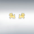 9CT 2-COLOUR GOLD 6MM X 6MM STANDING-CAT STUD EARRINGS