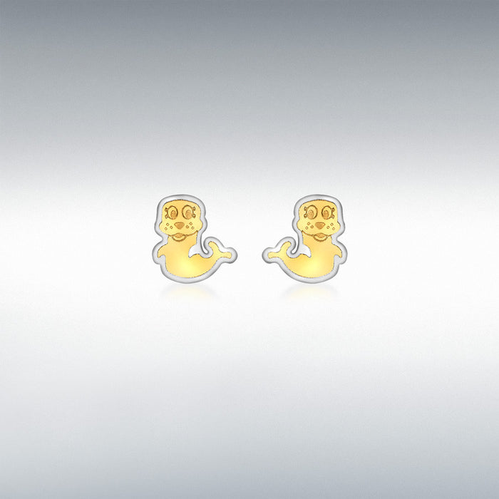 9CT 2-COLOUR GOLD 6MM X 7MM SEAL STUD EARRINGS