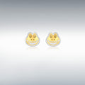 9CT 2-COLOUR GOLD 7MM X 6MM FROG-FACE STUD EARRINGS