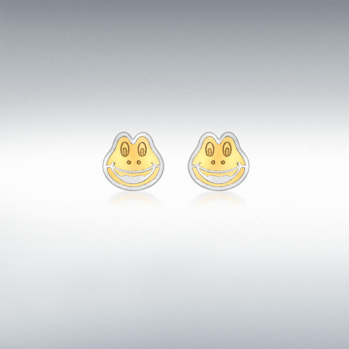9CT 2-COLOUR GOLD 7MM X 6MM FROG-FACE STUD EARRINGS