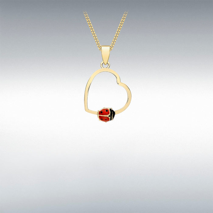 Gold heart lady bird necklace