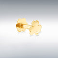 Gold four-leaf clover LABRET STUD earring on a light gray background