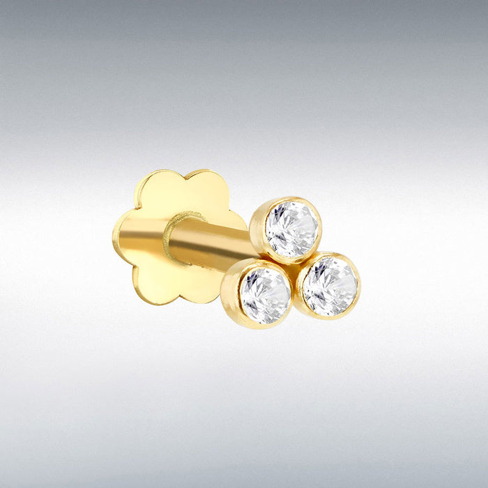 9CT YELLOW GOLD TRINITY WITH CZS LABRET STUD EARRING