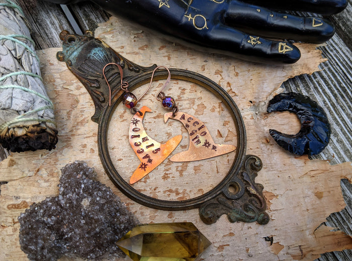 ‘Accio Gin’ Witch Hat Copper Earrings