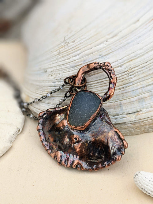 'Beachcombing' - Crab Shell and Druzy Copper Electroformed Necklace - Minxes' Trinkets