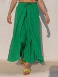 Beth Solid Green Wrap-Around Pants