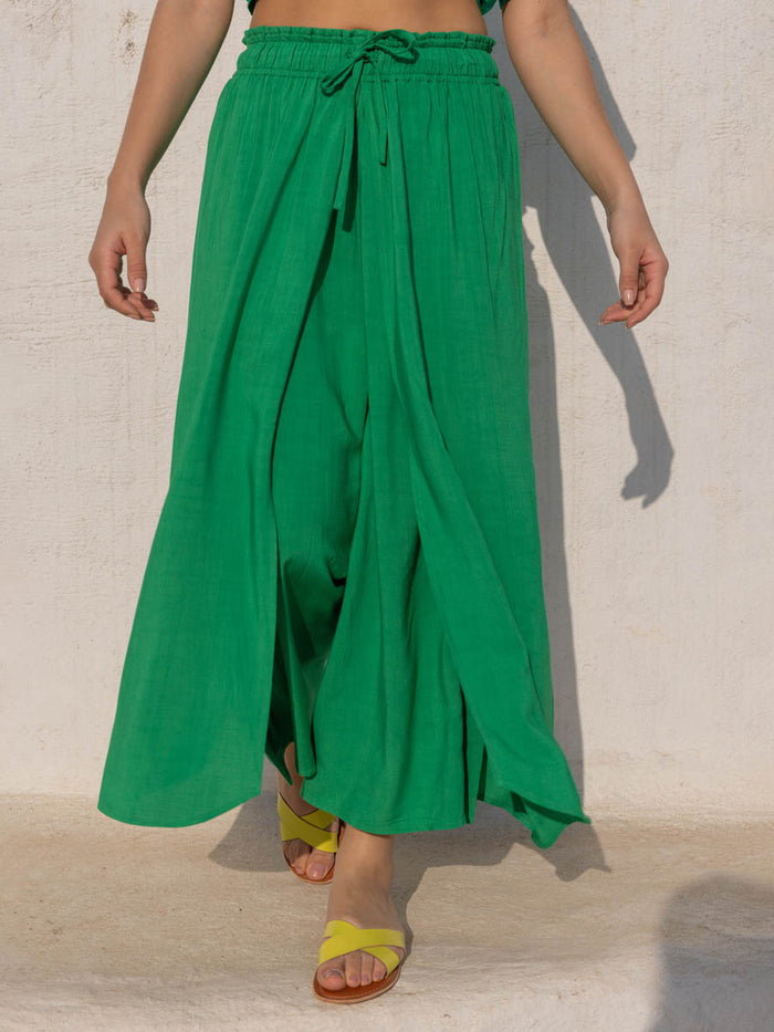 Beth Solid Green Wrap-Around Pants