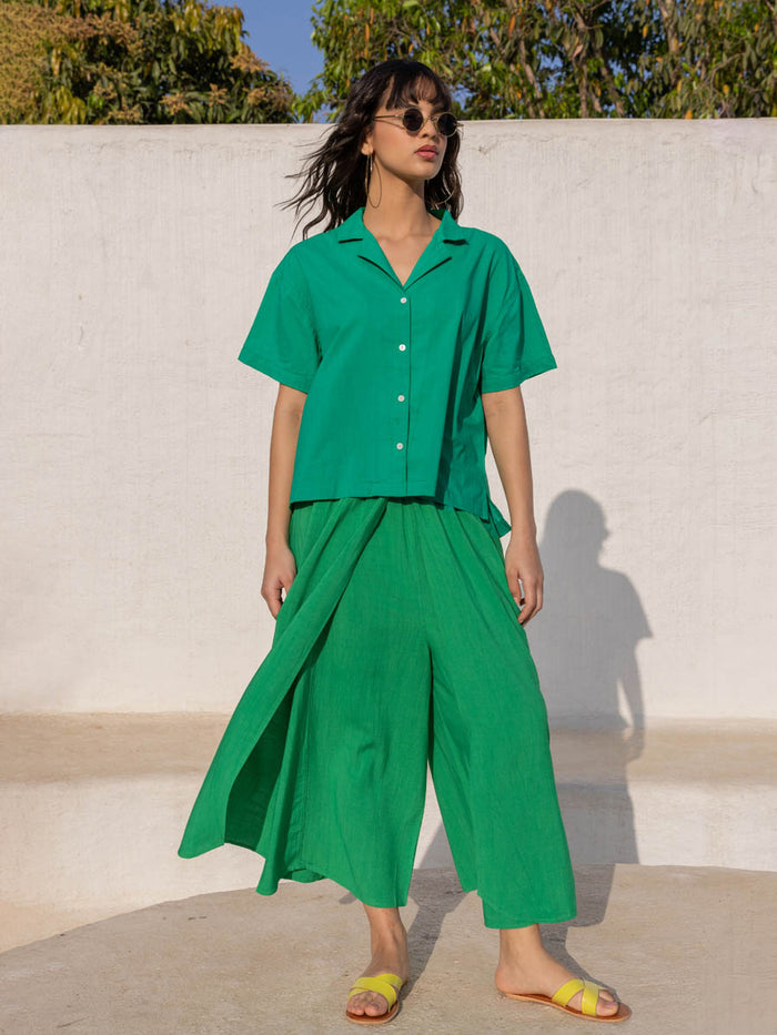 Beth Solid Green Wrap-Around Pants