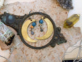 Big Brass Moon Earrings with Labradorite and Apatite - Minxes' Trinkets