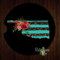 Black Turquoise Cheetah Oklahoma Set of 2 Car Coasters - Car Coasters