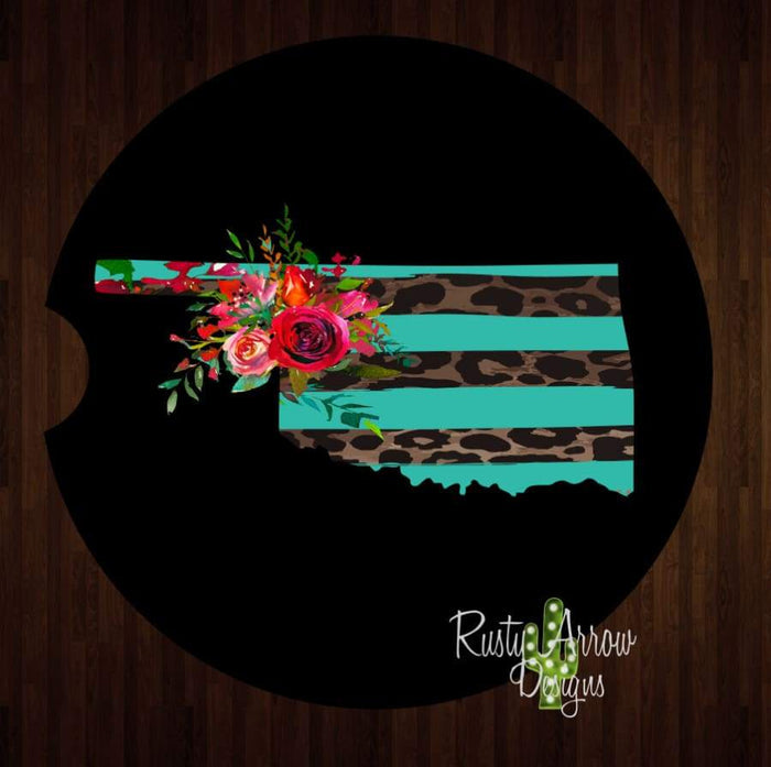 Black Turquoise Cheetah Oklahoma Set of 2 Car Coasters - Car Coasters