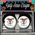 Boho Free Spirit Skull Set of 2 Car Coasters - Car Coasters