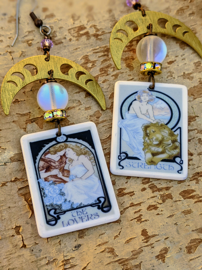 Brass Moon Phase Tarot Earrings I - Minxes' Trinkets