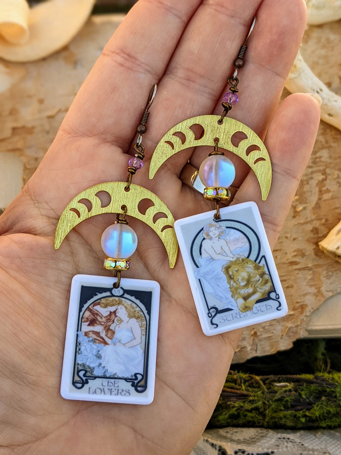 Brass Moon Phase Tarot Earrings I - Minxes' Trinkets