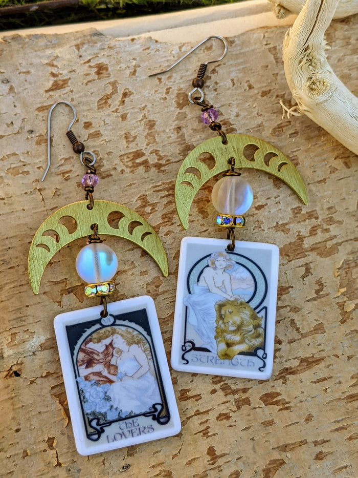 Brass Moon Phase Tarot Earrings I - Minxes' Trinkets