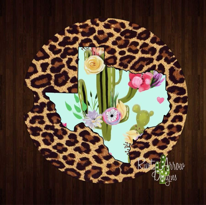 Cheetah and Cactus Texas Set of 2 Car Coasters - Car Coasters