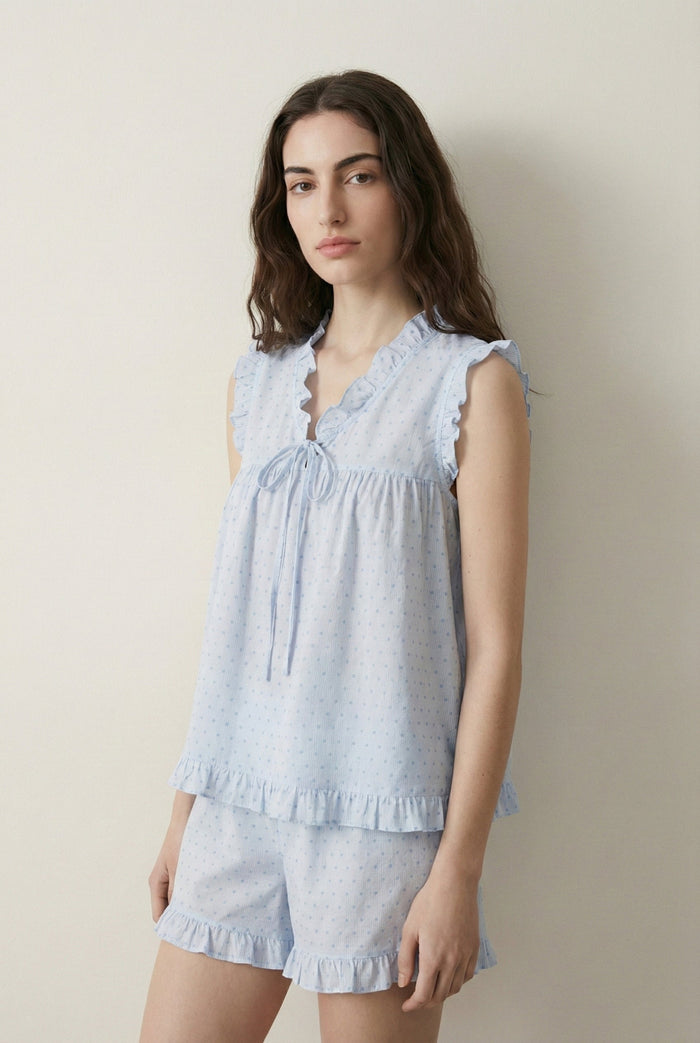 - Ever Lasting - Chloe Cotton Blend Shorts Pajama Set / Blue - Pajamas - Ever Lasting