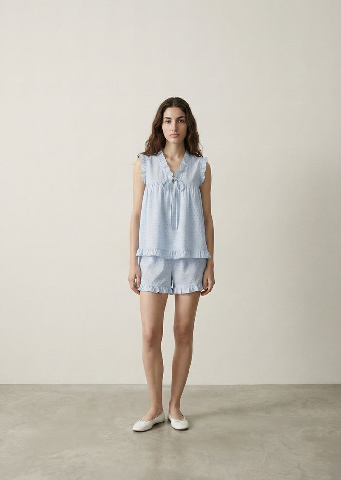 - Ever Lasting - Chloe Cotton Blend Shorts Pajama Set / Blue - Pajamas - Ever Lasting