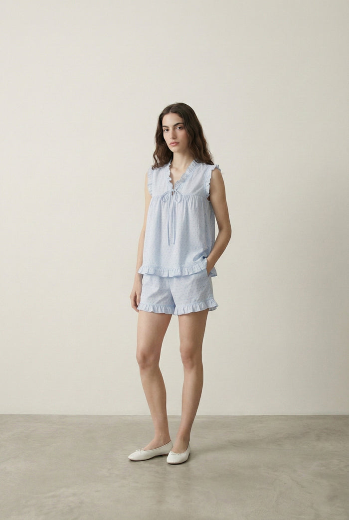- Ever Lasting - Chloe Cotton Blend Shorts Pajama Set / Blue - Pajamas - Ever Lasting