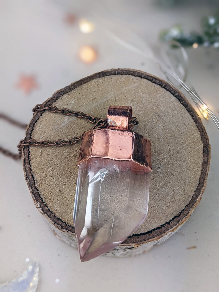 Copper Electroformed Clear Quartz Icicle Point Necklace 1 - Minxes' Trinkets