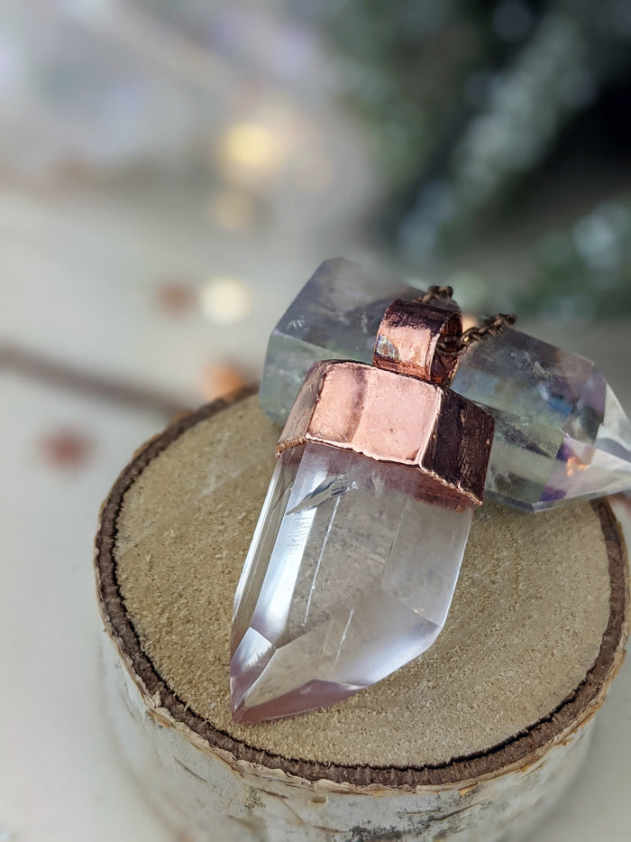 Copper Electroformed Clear Quartz Icicle Point Necklace 1 - Minxes' Trinkets
