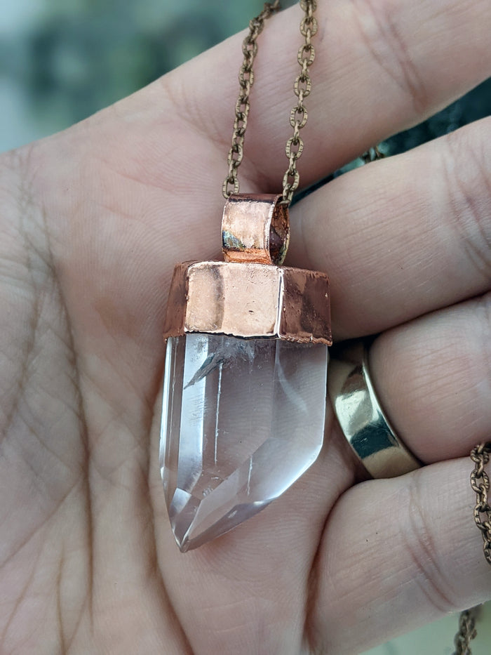 Copper Electroformed Clear Quartz Icicle Point Necklace 1 - Minxes' Trinkets