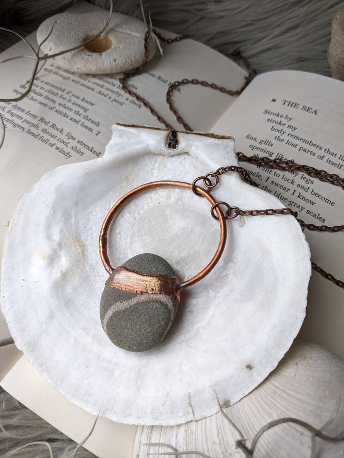 Copper Electroformed Welsh Beach Pebble Worry Stone Necklace 8 - Minxes' Trinkets