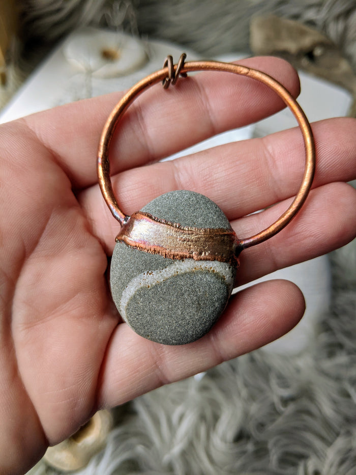 Copper Electroformed Welsh Beach Pebble Worry Stone Necklace 8 - Minxes' Trinkets