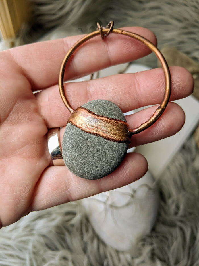 Copper Electroformed Welsh Beach Pebble Worry Stone Necklace 8 - Minxes' Trinkets