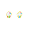 Colourful cupcake hypoallergenic flat back earrings for children in gold-tone 316L surgical stainless steel