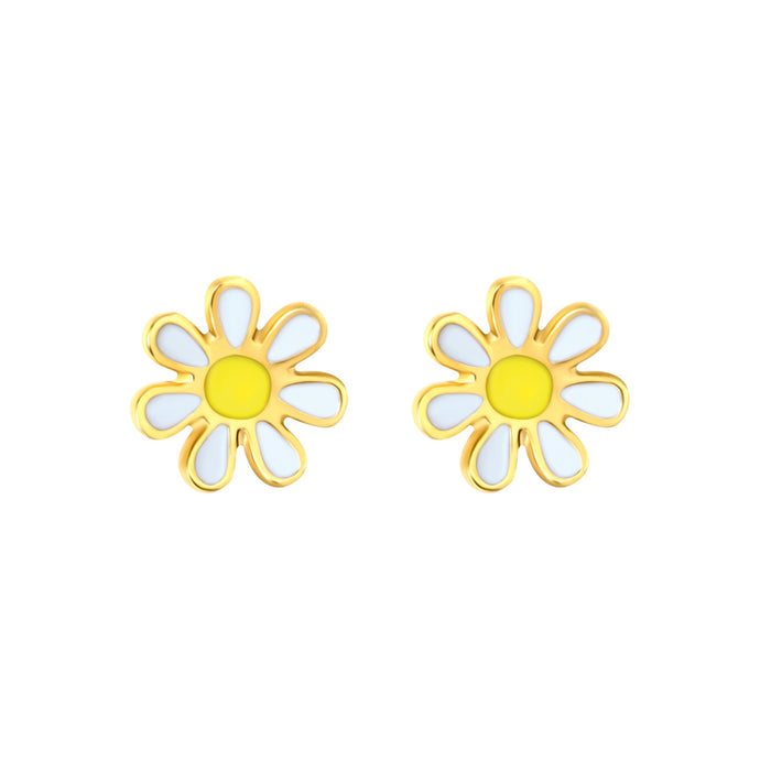 Daisy hypoallergenic flat back earrings for children in gold-tone 316L surgical stainless steel
