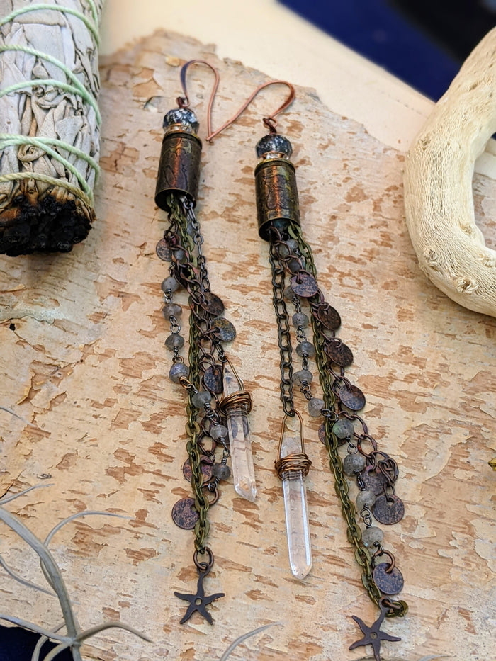 Etched Bulletcase Shoulder Duster Earrings