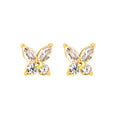 Gold crystal butterfly flat back earrings for children in 316L surgical stainless steel