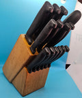 IC Japan Stainless Steel 15 Piece Kitchen Knife Set with Butcher Block