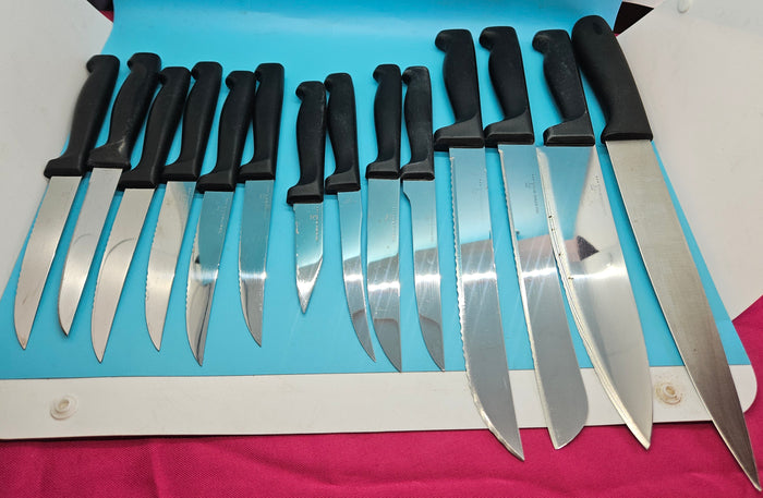 IC Japan Stainless Steel 15 Piece Kitchen Knife Set with Butcher Block