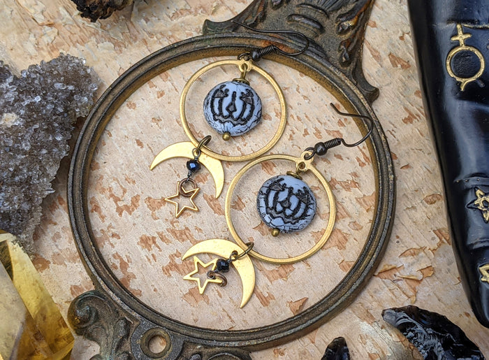 Jack O’ Lantern Moon & Star Earrings - White