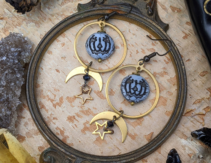 Jack O’ Lantern Moon & Star Earrings - White