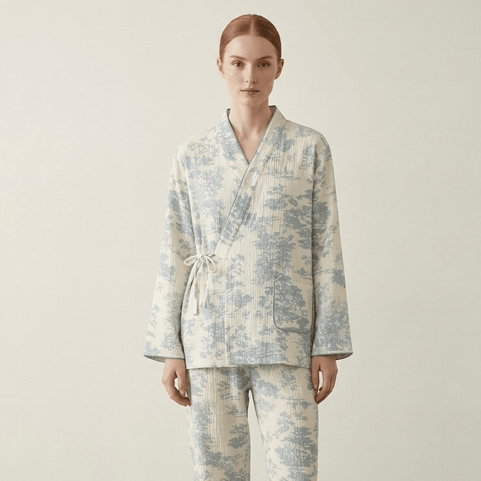 - Ever Lasting - Japanese Kimono Tie Double Gauze Pajama Set / Blue - Pajamas - Ever Lasting