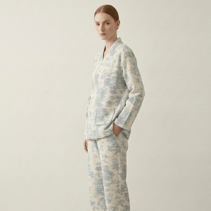 - Ever Lasting - Japanese Kimono Tie Double Gauze Pajama Set / Blue - Pajamas - Ever Lasting