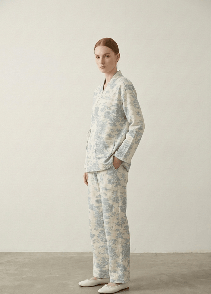 - Ever Lasting - Japanese Kimono Tie Double Gauze Pajama Set / Blue - Pajamas - Ever Lasting