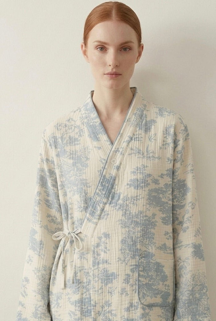 - Ever Lasting - Japanese Kimono Tie Double Gauze Pajama Set / Blue - Pajamas - Ever Lasting